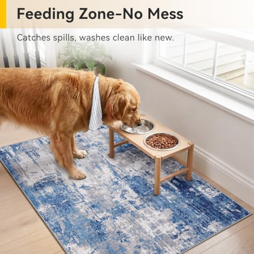 RELEANY Washable 2'x3' Abstract Area Rug for Living Room Blue Gray - Image 5