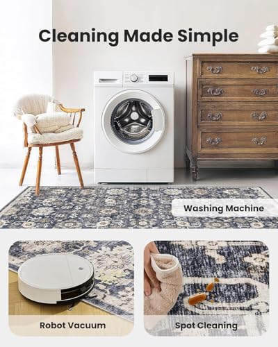 AMADA HOMEFURNISHING 6x9 Area Rugs, Blue Low-Profile Washable Rug with Non-Slip Backing & Durable Edge Binding, Vintage Rugs for Living Room, Bedroom, Dining Room - Image 5