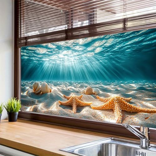 HOMETITUTE Underwater Sea Shell Starfish Window Cling 39.3x17.7 Inch PVC - Image 4