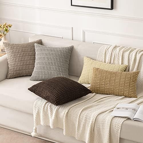 MIULEE Corduroy Decorative Throw Pillow Covers 16x16 Beige Pack of 2 - Image 3