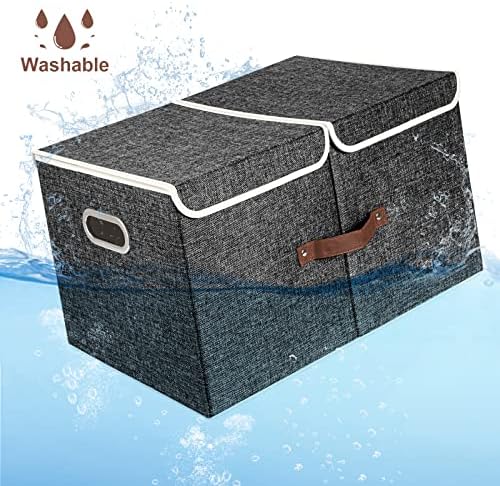 TYEERS Extra Large Collapsible Storage Bins with Lids and Compartments, Washable, Fabric Storage Boxes, 21.7x13x11.8 inches, 3 Pack, Black - Image 5