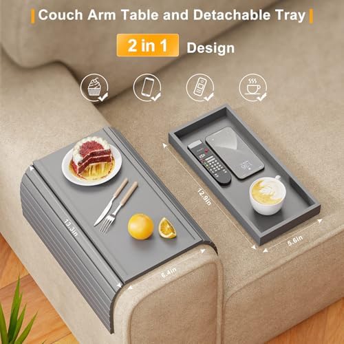 Bestjing 2 in 1 Bamboo Sofa Armrest Tray Table for Couch (Gray) - Image 2