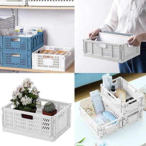 4-Pack Folding Storage Boxes Crate Collapsible Plastic Drawer Organizer , Stackable Shelf Storage Basket Food Fruit Vegetables Bottles Toy Organiser Baskets for Home Office Bedroom Kitchen -White - Image 4