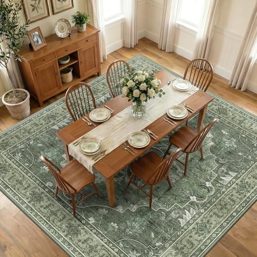 RELEANY Washable Area Rug, Square 10'x10', Green/Dark Green/Gray by RELEANY