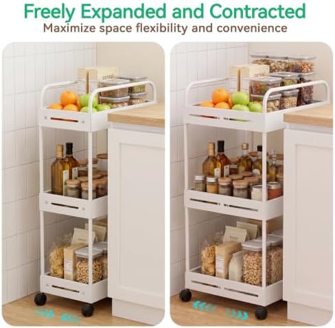 3 Tier Expandable Rolling Storage Cart, Rolling Utility Cart with Wheels - Image 5