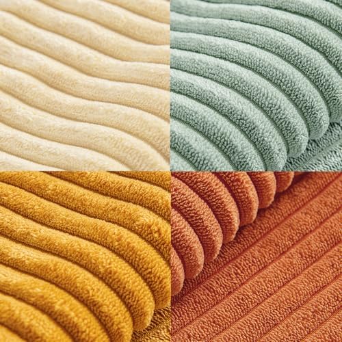 MIULEE Fall Teal-Orange Decorative Throw Pillow Covers 24x24 Inch Set of 4 Boho Corduroy Striped Cushion Cases Modern Farmhouse Patchwork Pillow Cases for Couch Sofa Bedroom Home Decor - Image 7