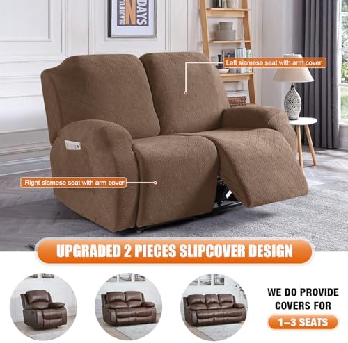 VANSOFY Recliner Cover, 2-Pieces Stretch Reclining Couch Cover with Pockets Loveseat Sofa Slipcovers Soft Washable Furniture Protector for Dogs Cats(Light Coffee) - Image 4