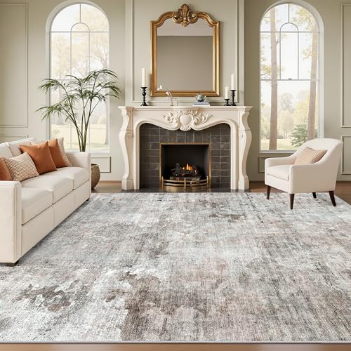 Soalmost 9x12 Area Rugs for Living Room Washable Rug Abstract Pink/Grey - Image 2