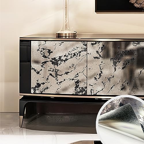 LiveInUrban Vintage Foxed Paint Antique Chrome Reflective Style Wallpaper, Grunge Peel and Stick Contact Paper for Wall Furniture Vanity Dresser Home Decor, 15.35"x39.37" by LiveInUrban