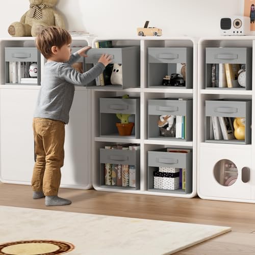 DIMJ Storage Cubes, Cube Storage Bin, 10 Pack Foldable Storage Cubes with Window, Closet Storage Bins with Handle, 11x 11 inch Storage Box for Clothes, Toys, Books (Grey) - Image 4
