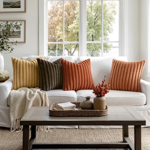 MIULEE Fall Rust Orange Faux Fur Plush Decorative Throw Pillow Covers18x18 - Image 3