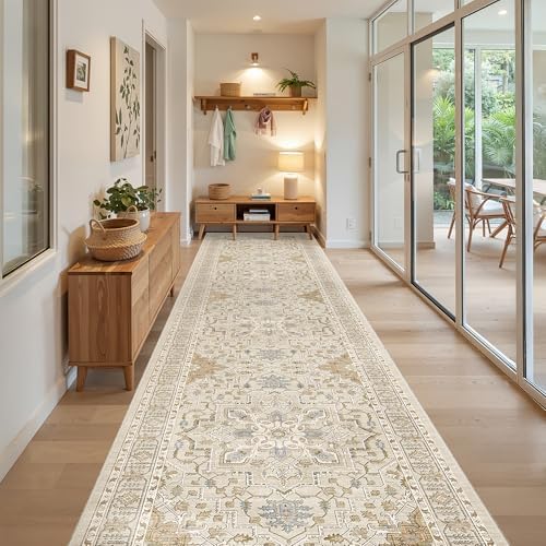 Madane Hallway Runner Rug 3x16 Washable Kitchen Runners Long, Beige/Blue - Image 2