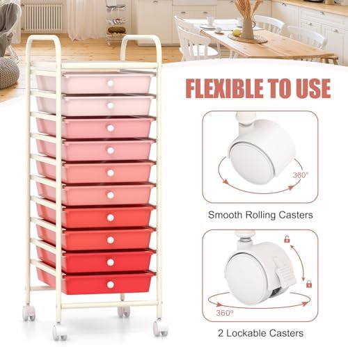 MEDIMALL 10 Drawers Rolling Storage Cart, Multipurpose Craft Storage Cart with Wheels, Mobile Tools Scrapbook Paper Organizer Cart for Office School Home Use - Image 5