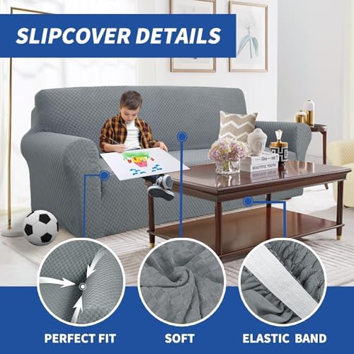 YEMYHOM Couch Cover Latest Jacquard Design High Stretch Sofa Covers for 3 Cushion Couch, Pet Dog Cat Proof Slipcover Non Slip Magic Elastic Furniture Protector (Sofa, Light Gray) - Image 4