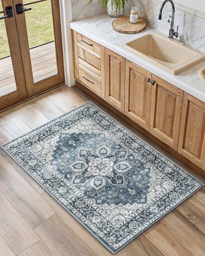 AMADA HOMEFURNISHING 2x3 Washable Area Rug, Low-Profile Entryway Rug with Non-Slip Backing & Durable Edge Binding, Vintage Rug Pattern, Small Rugs for Entryway, Kitchen & Living Room - Image 3