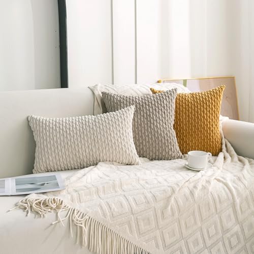 Set of 4 Taupe Decorative Throw Pillow Covers 12x20 Inch Corduroy Pillow Covers for Bed Couch Sofa Living Room Soft Cushion Cases - Image 3