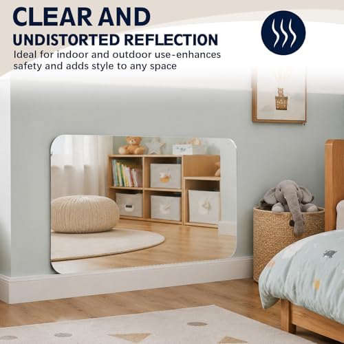 Marsui 1 Pcs 24 x 48 Inch Acrylic Safety Mirror Outdoor Shatterproof Self Adhesive Unbreakable Plastic Mirror with Rounded Corners and Full Adhesive Backing for Rvs Classroom Bedroom Bathroom - Image 5