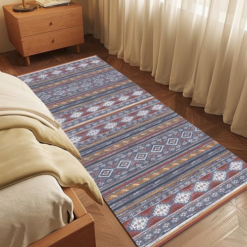 RUGSURE Washable Area Rugs 2'6'' x 8' - 1/6 Thick - Moroccan-Inspired -Stain & Water Resistant Non-Slip - Resistant Rug for Living Room, Bedroom, Nursery, Pet & Child Friendly (Blue and Red) by RUGSURE