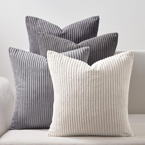 Topfinel 55x55cm Gray Set of 4 Corduroy Pillow Covers Cushion Cover Decorative Cushion Cover Sofa Cushion Deco for Sofa Bedroom Living Room Balcony Children Gradient by Topfinel