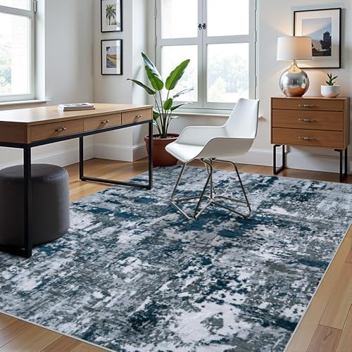5x8 Area Rugs for Living Room Washable Bedroom Dining Room Navy Grey - Image 3