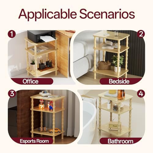 Side Table,Living Room End Tables with 3-Tier,Small Nightstand Table for Small Spaces,Sofa Side,Bedside, Bathroom,Coffee Table,Modern Bedside Table,Stable Frame,Easy Set Up (Rustic Walnut) - Image 6