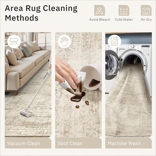 Soalmost 12x15 Washable Area Rugs Soft Living Room Rug Abstract Beige - Image 5