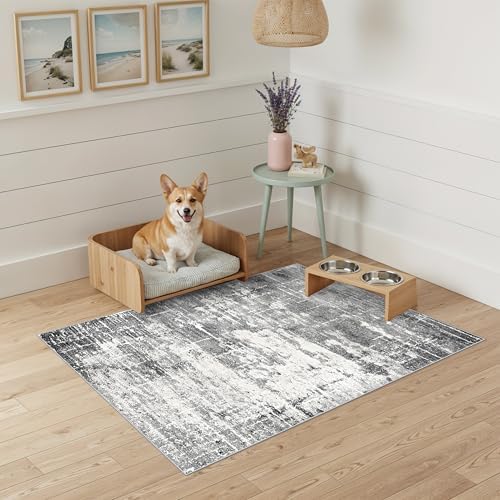 Washable 2x3 Entryway Area Rugs: Abstract Water Resistant Kitchen Rug Non-Slip Durable Doormat for High-Traffic Area Soft Bedroom Beside Carpet Indoor Low Pile Floor Mat for Families(2x3,Black/Grey) - Image 2
