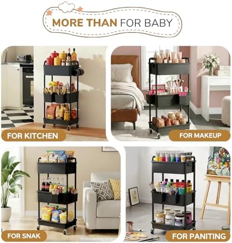Goovilla Diaper Cart with Lockable Wheels and Easy Assembly, 3 Tier Black - Image 7