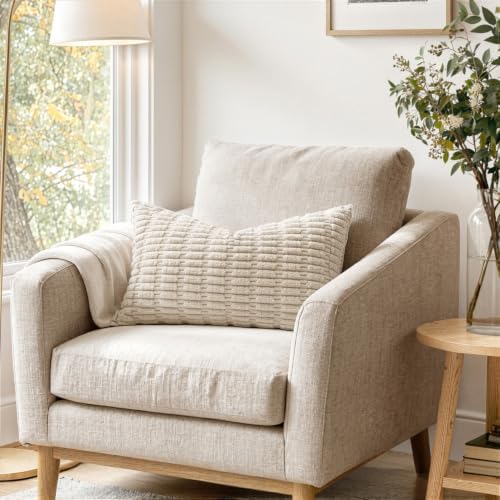 MIULEE Lumbar Corduroy Decorative Throw Pillow Covers 24x12 Cream White - Image 2