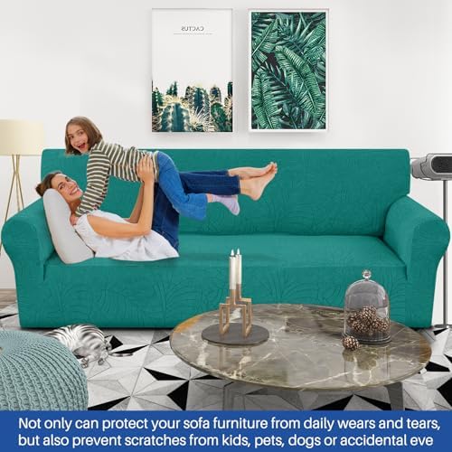 YEMYHOM Couch Cover Latest Jacquard Design High Stretch Extra Large Sofa Covers Pet Dog Cat Proof Oversized Slipcover Non Slip Magic Elastic Furniture Protector (X-Large, Begonia Leaf Blackish Green) - Image 2