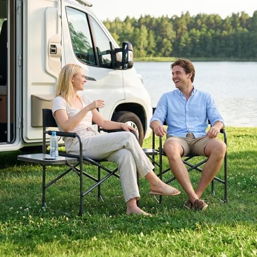 Portal Directors Chair for Adults with Side Table, Folding Camping Chairs Heavy Duty 225LBS, Portable Lawn Chairs with Cup Holder for Outdoor, Beach, Travel, Blue/Grey - Image 2