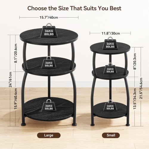 3-Tier Round Side Table, 15.7 inch End Table Nightstand - Image 3