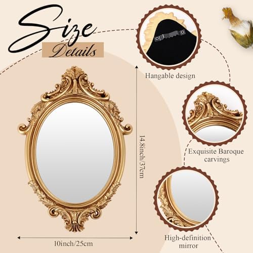 Wonderjune 5 Pcs Vintage Gold Mirror Set for Wall Decorative Resin Frame Ornate Antique Hanging and Tabletop Mirror for Home Dresser Gallery Decor Photography Props Gift (Baroque Style) - Image 3