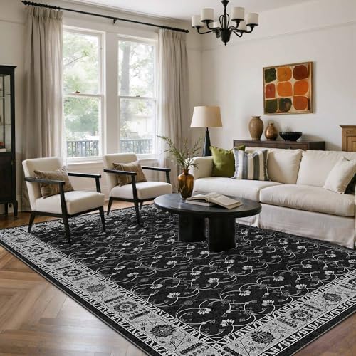 Rugxara Black Rug Area Rugs 5x7, Washable Rugs for Living Room - Image 3