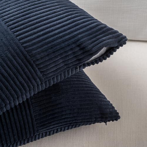 Fancy Homi 2 Packs Navy Blue Lumbar Decorative Throw Pillow Covers 14x24 Inch for Couch, Rustic Farmhouse Boho Home Decor, Soft Striped Corduroy Rectangle Accent Cushion Case 35x60 cm - Image 4