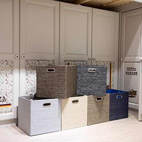 Posprica Storage Cube Basket Bins,13×13 Foldable Storage Boxes for Closet Organizer Shelf Cabinet Bookcase,Thick Fabric Drawer,Set of 4, Beige - Image 5