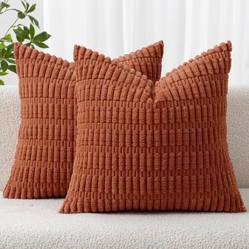 MIULEE Fall Corduroy Decorative Throw Pillow Covers 12x12 Rust Pack of 2 by MIULEE
