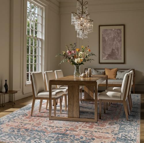 Rugxara 8x10 Area Rugs for Living Room Large Washable Rug, Coral Blue - Image 4
