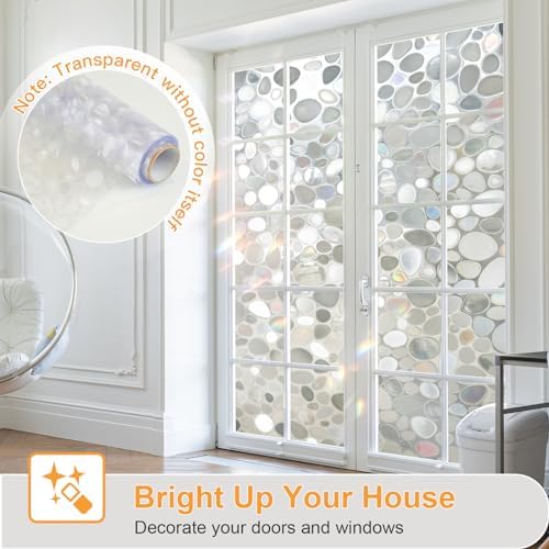 Window Privacy Film, Stained Glass Window Films, 3D Pebble Rainbow Windows Cling Decorative Decals, Sun Blocking Windows Stickers Static Cling Door Covering (23.6" x 78.7") - Image 2