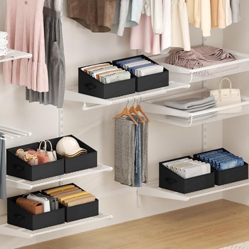 DIMJ Closet Storage Bins 12 Pack - Fabric Storage Baskets for Shelves, Collapsible Clothes Organizer with Handles, Trapezoid Shelf Organization Storage Cubes for Purse, Toys, Books, Towel, Clothes - Image 3