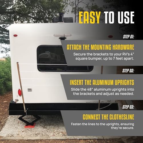 Stromberg Carlson CL-100 Bumper Mounted Clothesline - 48" aluminum foldable travel drying rack for RV Bumper, camper, and outdoor use; 84" hanging space, ideal RV clothesline and camping laundry rack. - Image 6