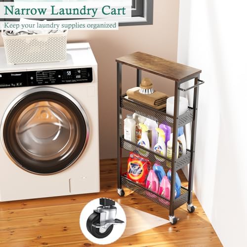 XYZLVSI Utility Slim Storage Cart, 4 Tier Kitchen Narrow Shelf on Wheels - Image 4