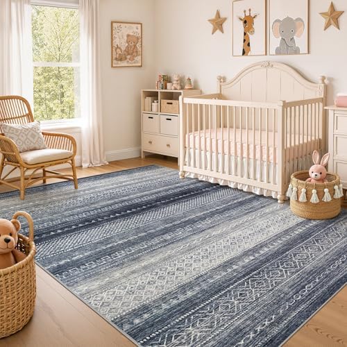 6x8 Area Rugs Living Room: Washable Boho Large Neutral Soft Rug Modern Stain Resistant Moroccan Indoor Non Slip Floor Carpet for Bedroom Nursery Kids Playroom Office Dining Room Dorm- Blue - Image 7