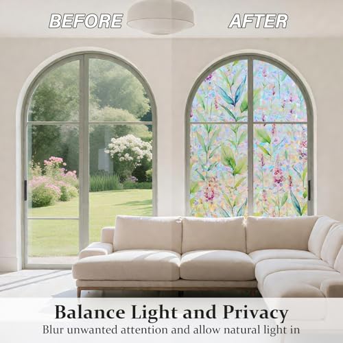 Donox Decorative Window Privacy Film, 3D Floral Stained Glass Window Film Static Cling Rainbow Privacy Sticker for Glass Door Heat Control Anti UV, No Adhesive (Gladiolus,17.5 x 157.4 inches) - Image 3
