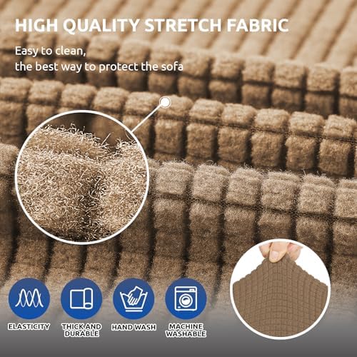 KEKUOU Stretch Loveseat Couch Cover, 2 Cushion Couch Slipcover,Camel - Image 4