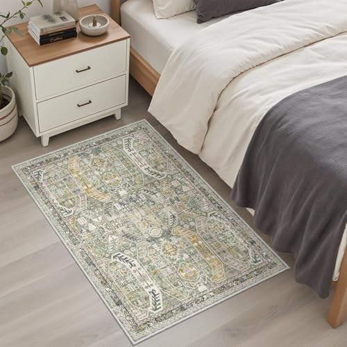 Madane Washable Area Rug 2x3 Small Entryway Rugs Non-Slip, Green/Gold - Image 4