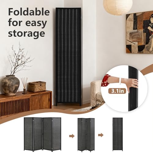 FDW 4-Panel Folding Room Divider | 6ft, Coal Black | Light & Portable - Image 3
