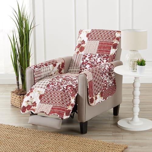 Great Bay Home Reversible Patchwork Recliner Cover - Washable Slipcover Furniture Protector with Elastic Straps - Perfect for Kids & Pets - Box-Stitched Detail (Burgundy) - Image 2