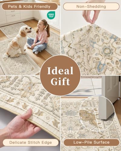 Madane Washable Kitchen Rug Set of 3 Small Area Rugs Non-Slip, Beige/Blue - Image 6