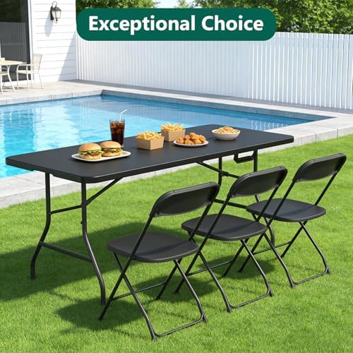 Folding Table 6FT Heavy Duty Plastic Table with Handle, Foldable&Portable, Fold-in-Half Utility Tables for Outdoor, Dining, Wedding, Events, Indoor, Picnic, Camping, Party, Black - Image 4